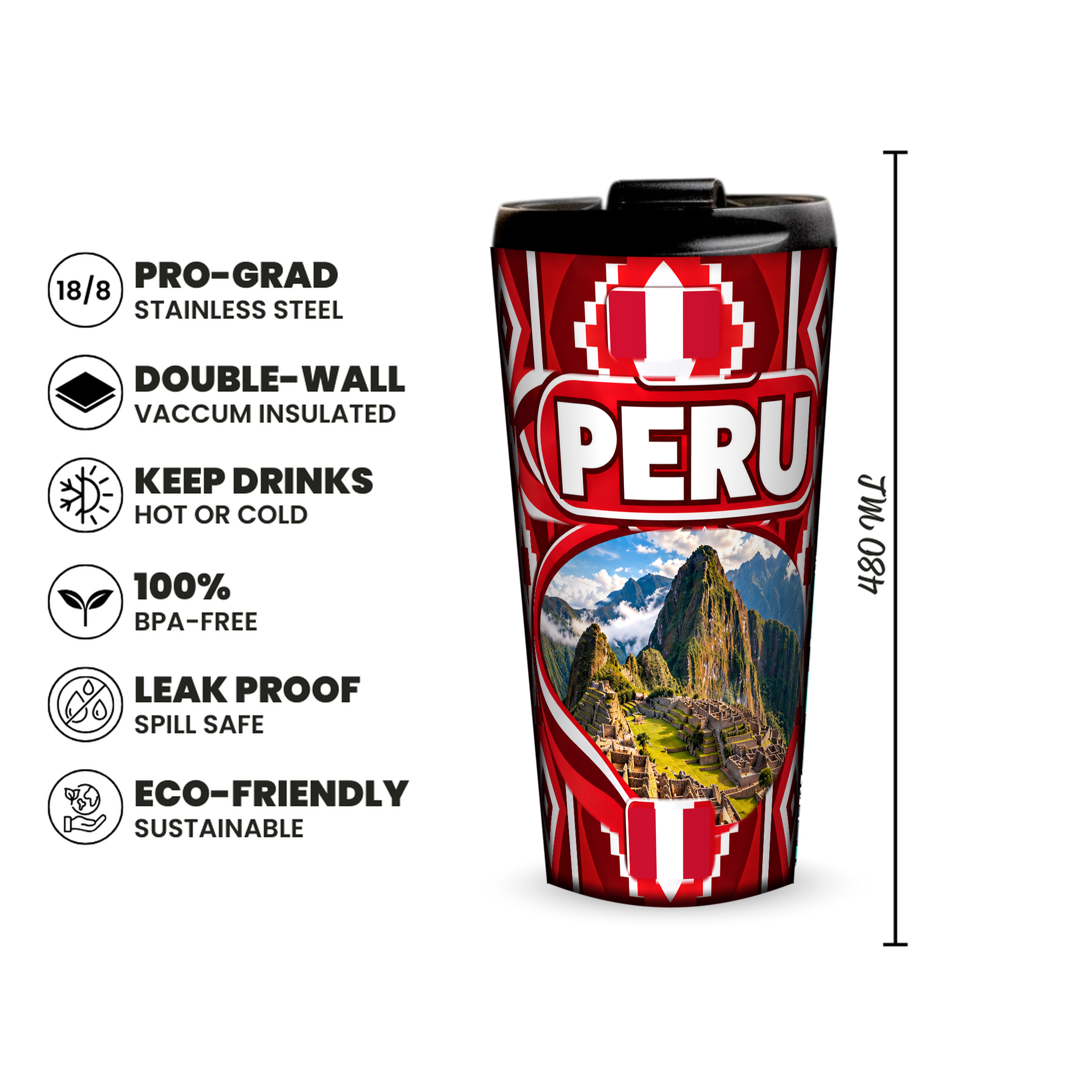 Peru 480ml insulated tumbler features and size