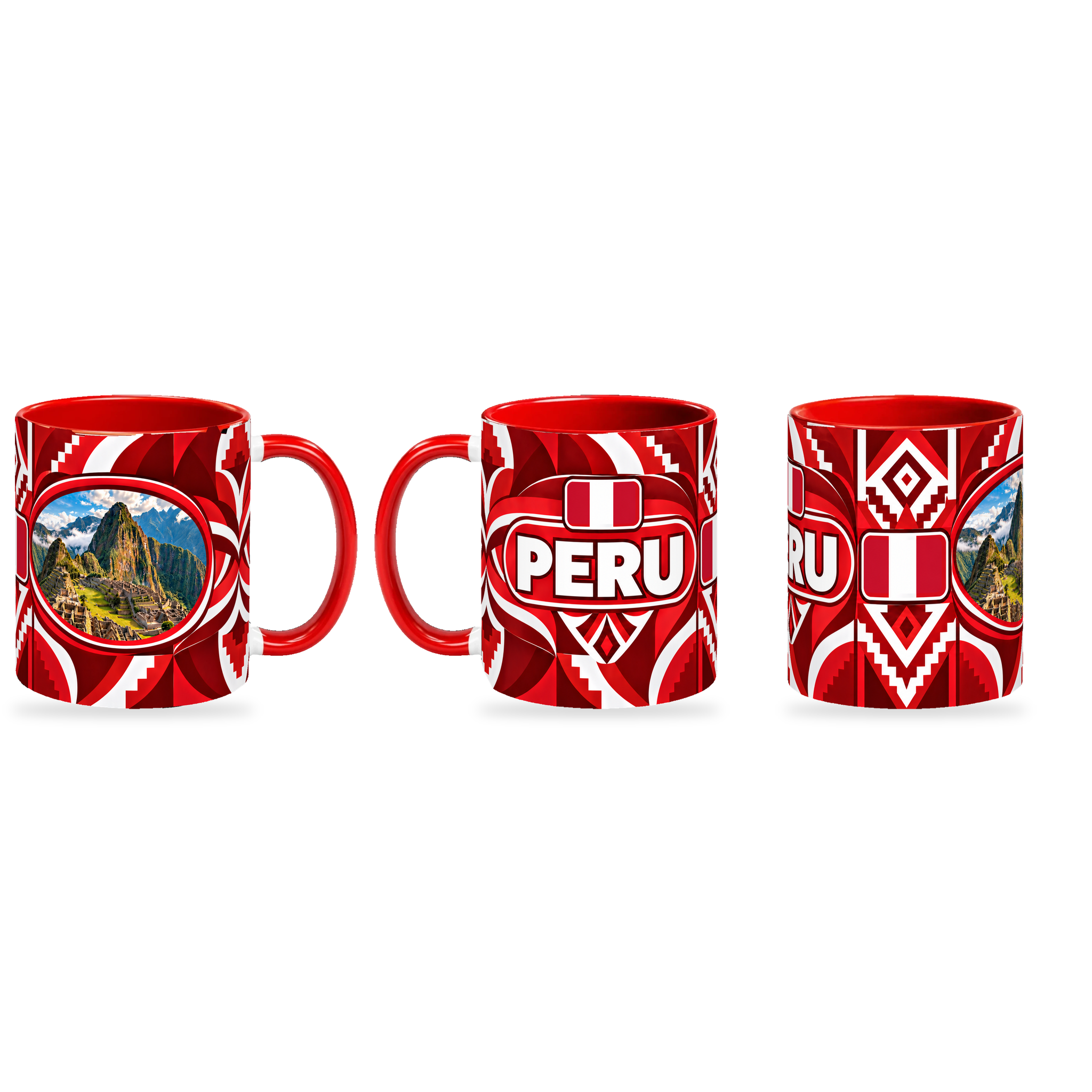 Peru Mug – 320ml — three matching angles together on a white background with a soft shadow