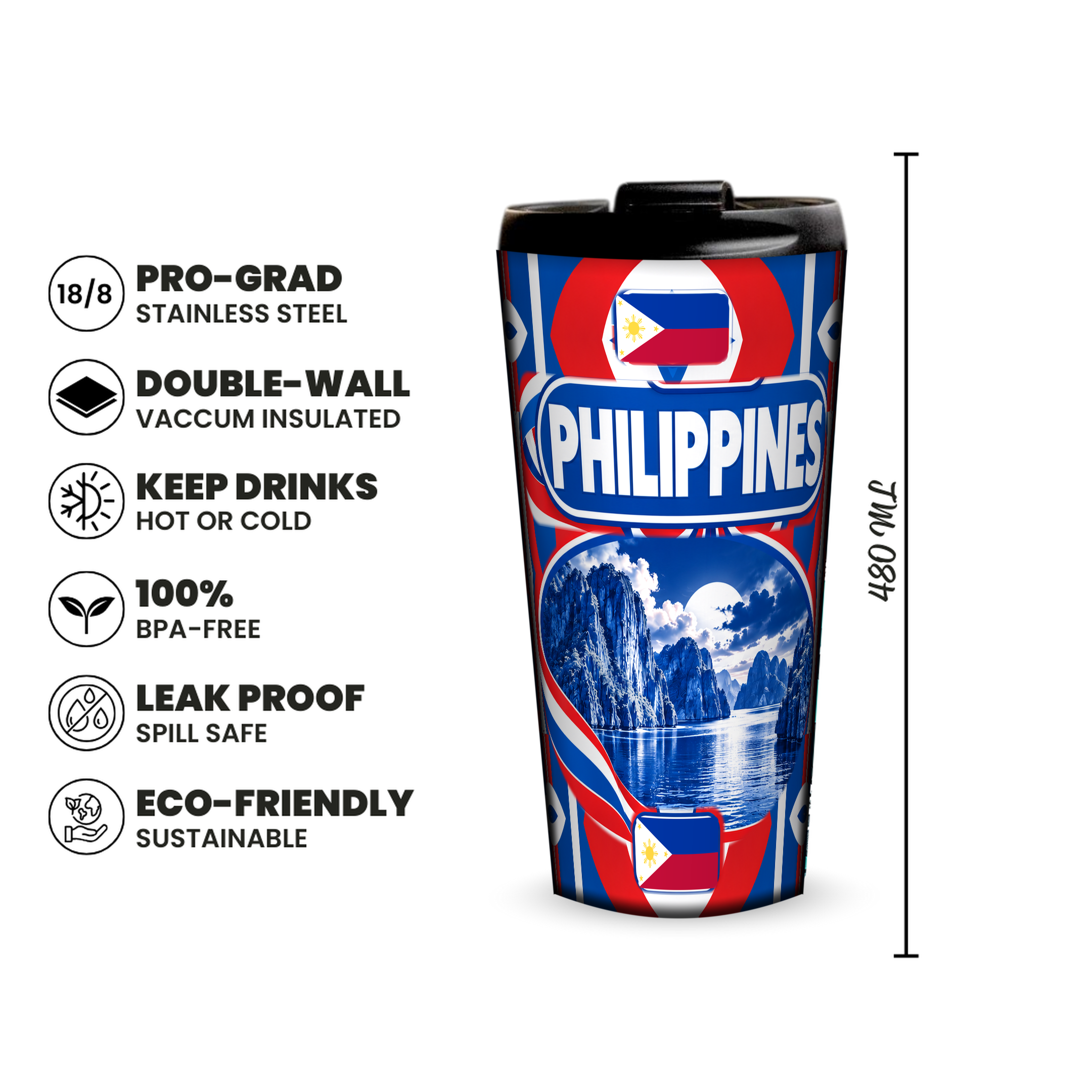 Philippines 480ml insulated tumbler features and size