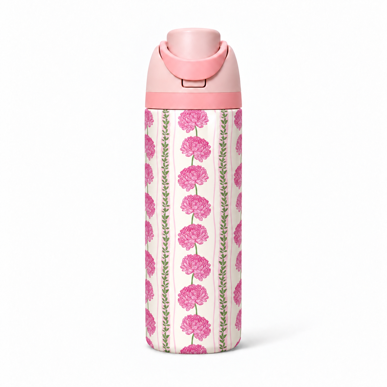 Pink Chrysanthemum Free Sip Bottle 720ML with Pink-Pink lid - full wrap bottle