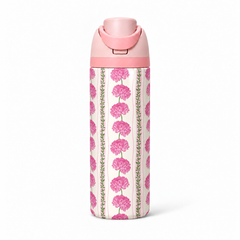 Pink Chrysanthemum Free Sip Bottle 720ML with Pink-Pink lid - full wrap bottle