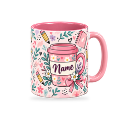 Pink Teacher Coffee Break Mug – 320ml — right view on a transparent background