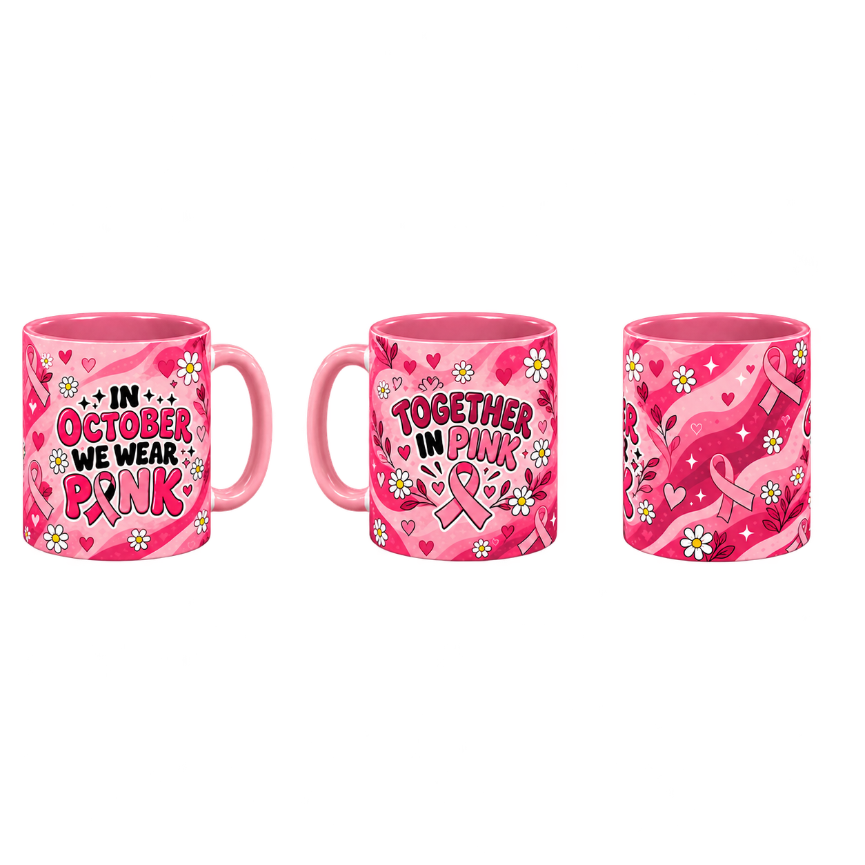 October Pink Pinktober Mug – Pink, 320ml, three-view overview