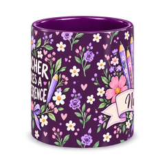 Plum Pencil Bouquet Teacher Mug, purple – centre view of the full-wrap pattern