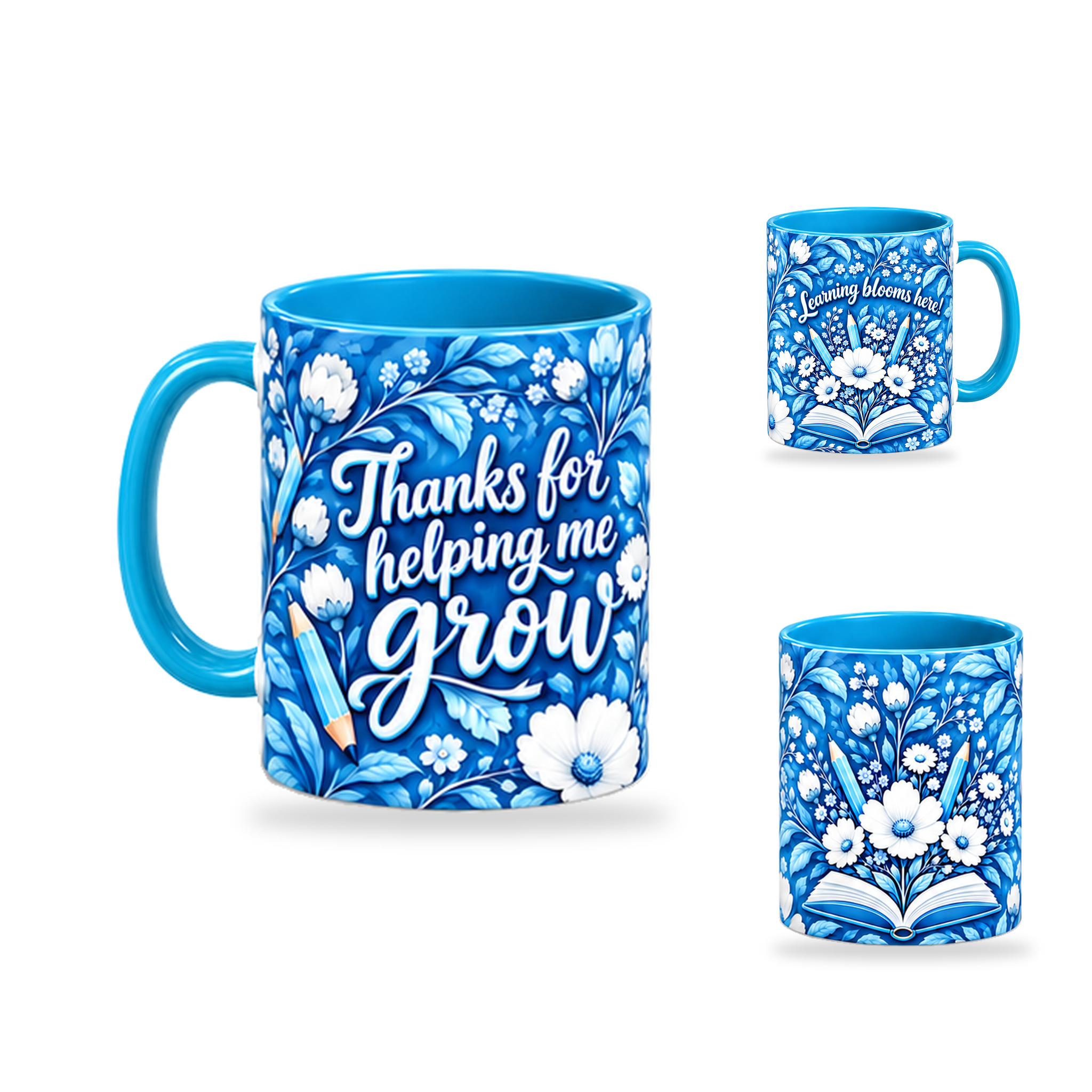 Porcelain Growth Mug – 320ml, Light Blue ceramic mug, opposite-side of the Teacher’s Day artwork