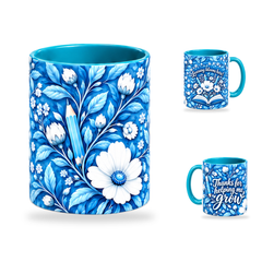 Porcelain Growth Mug – 320ml, Teal ceramic mug, centre-pattern of the Teacher’s Day artwork
