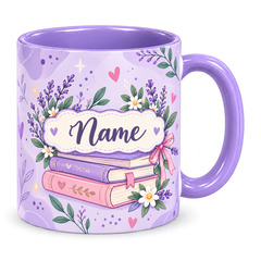 Reading Nook Teacher Mug, light purple – handle on the right, Name