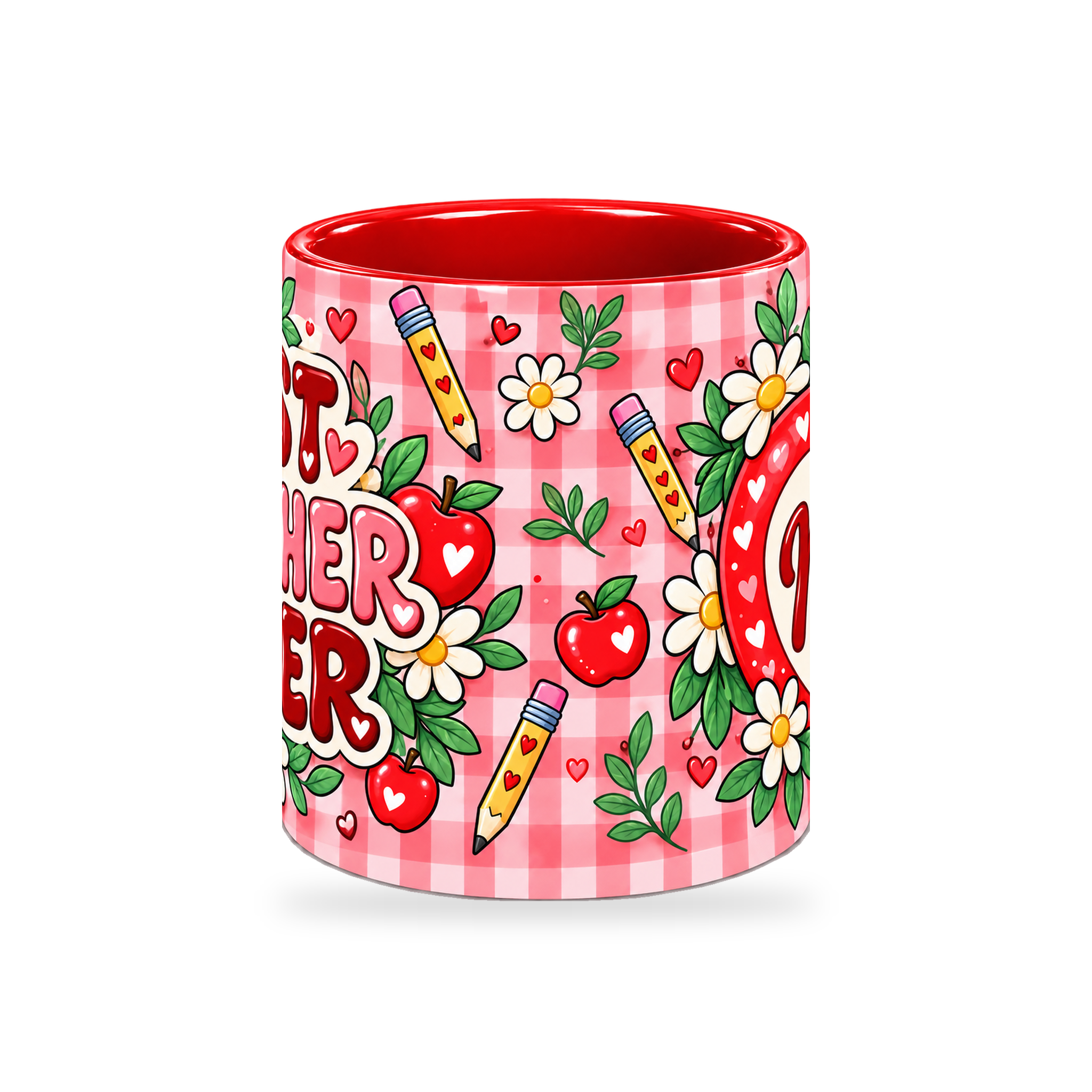 Red Apple Academy Teacher Mug – 320ml — center view on a transparent background