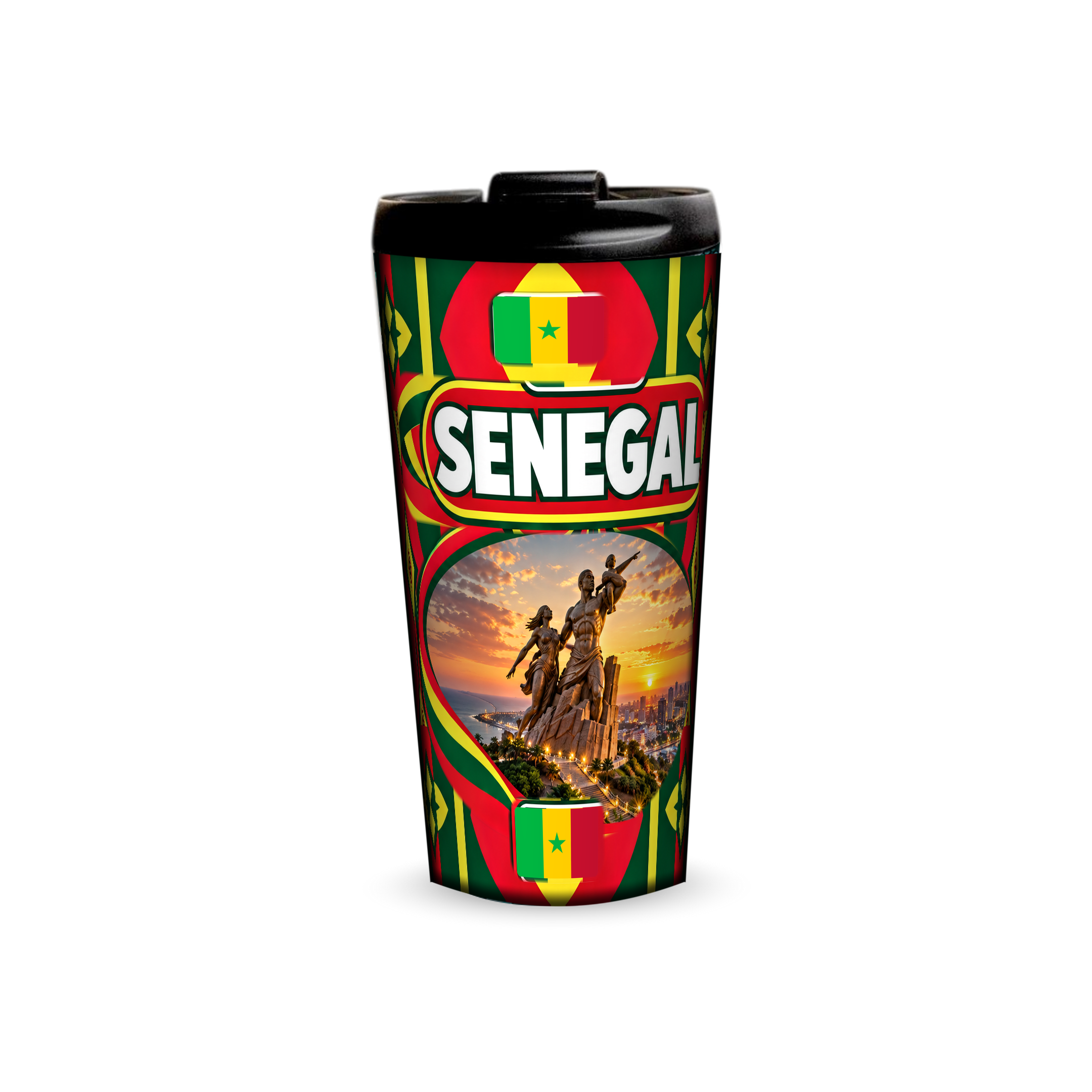 Senegal 480ml tumbler front view with country design