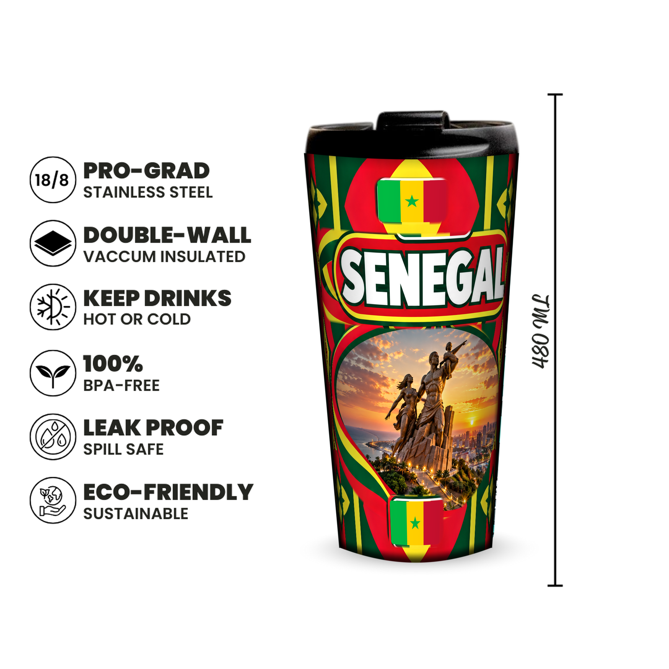 Senegal 480ml insulated tumbler features and size