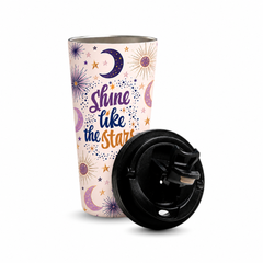 Shine Like Stars 480ml Tumbler with open stainless steel rim and detached black lid
