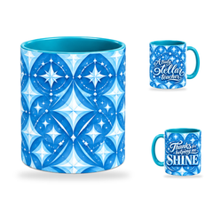 Shining Teacher Mug – 320ml, Teal ceramic mug, centre-pattern of the Teacher’s Day artwork