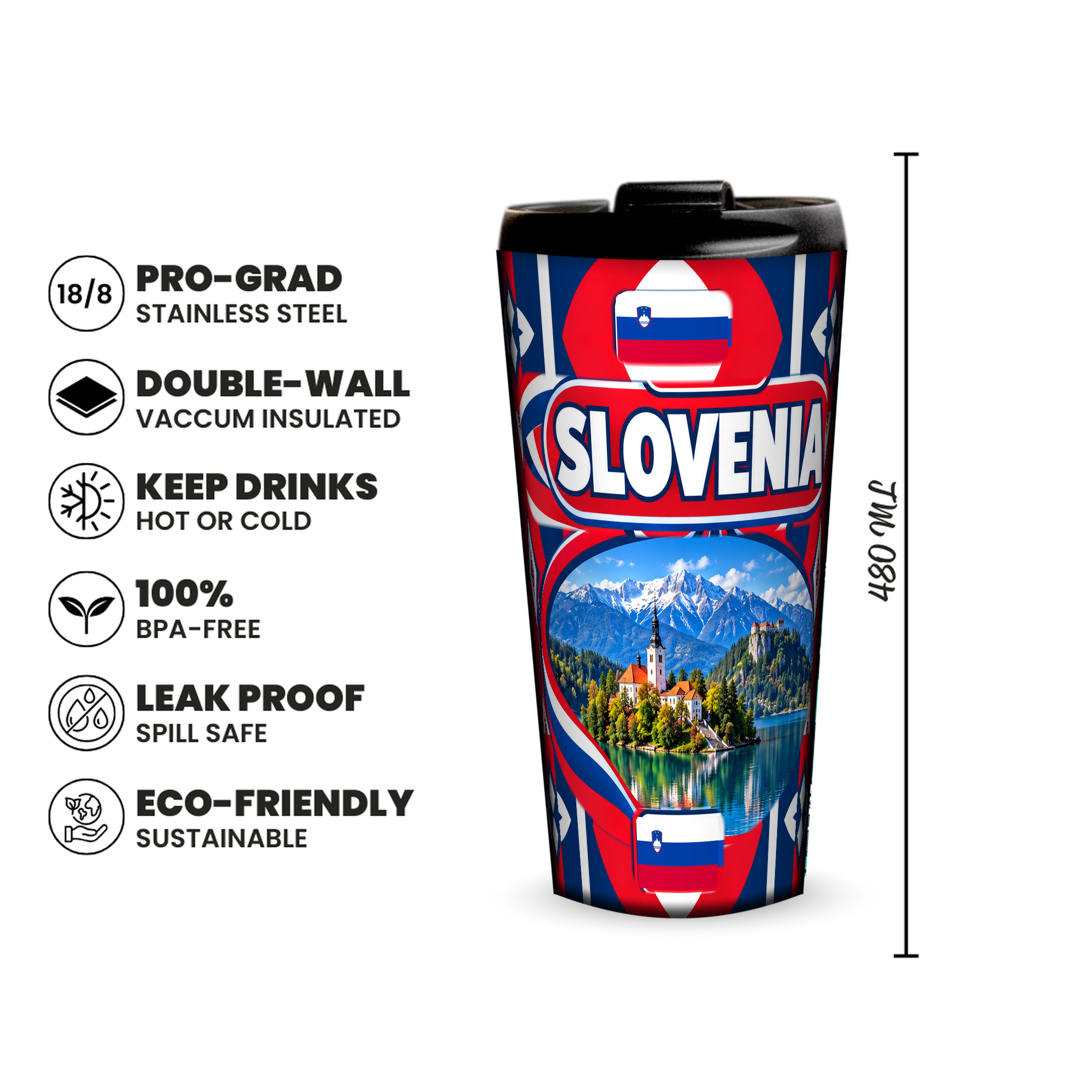 Slovenia 480ml insulated tumbler features and size