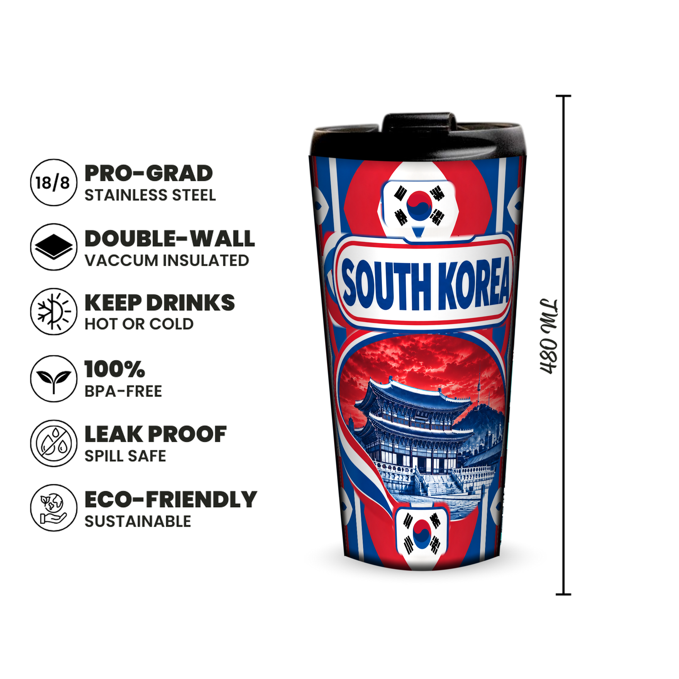 South Korea 480ml insulated tumbler features and size