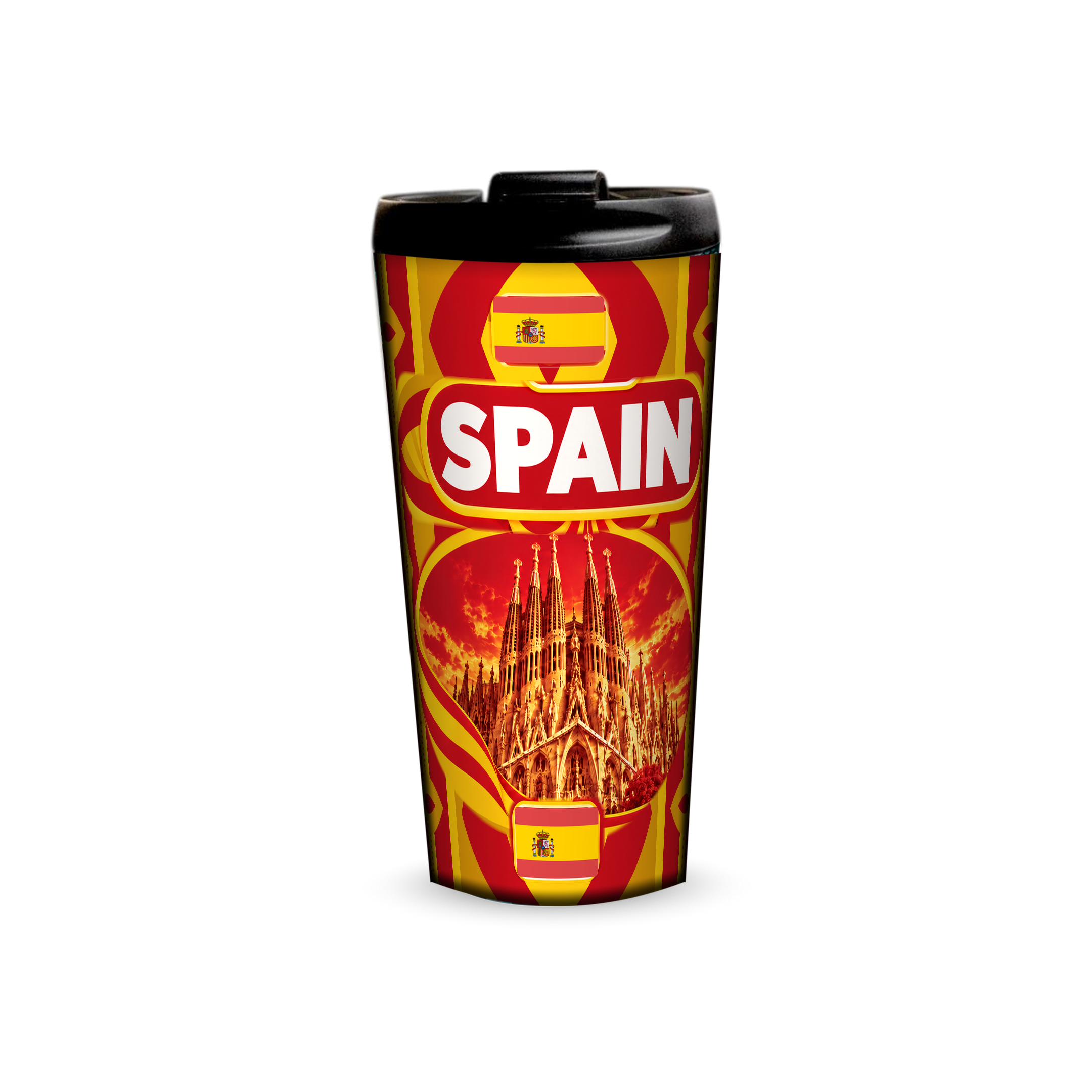 Spain 480ml tumbler front view with country design