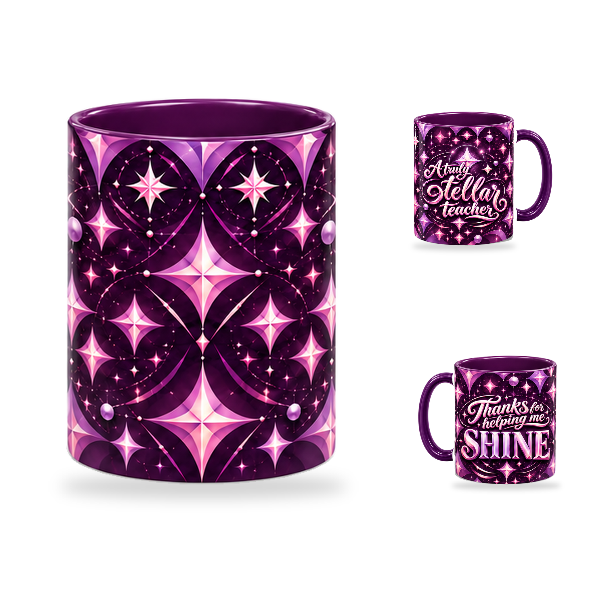 Stellar Teacher Mug – 320ml, Purple ceramic mug, centre-pattern of the Teacher’s Day artwork