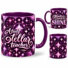 Stellar Teacher Mug – 320ml, purple ceramic mug, views of the full-wrap Teacher’s Day design