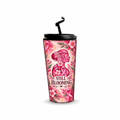 Still Blooming Pinktober Tumbler – 480ml, open flip-spout lid view