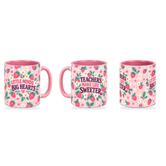 Strawberry Classroom Teacher Mug – 320ml — right, left and centre views together on a transparent background