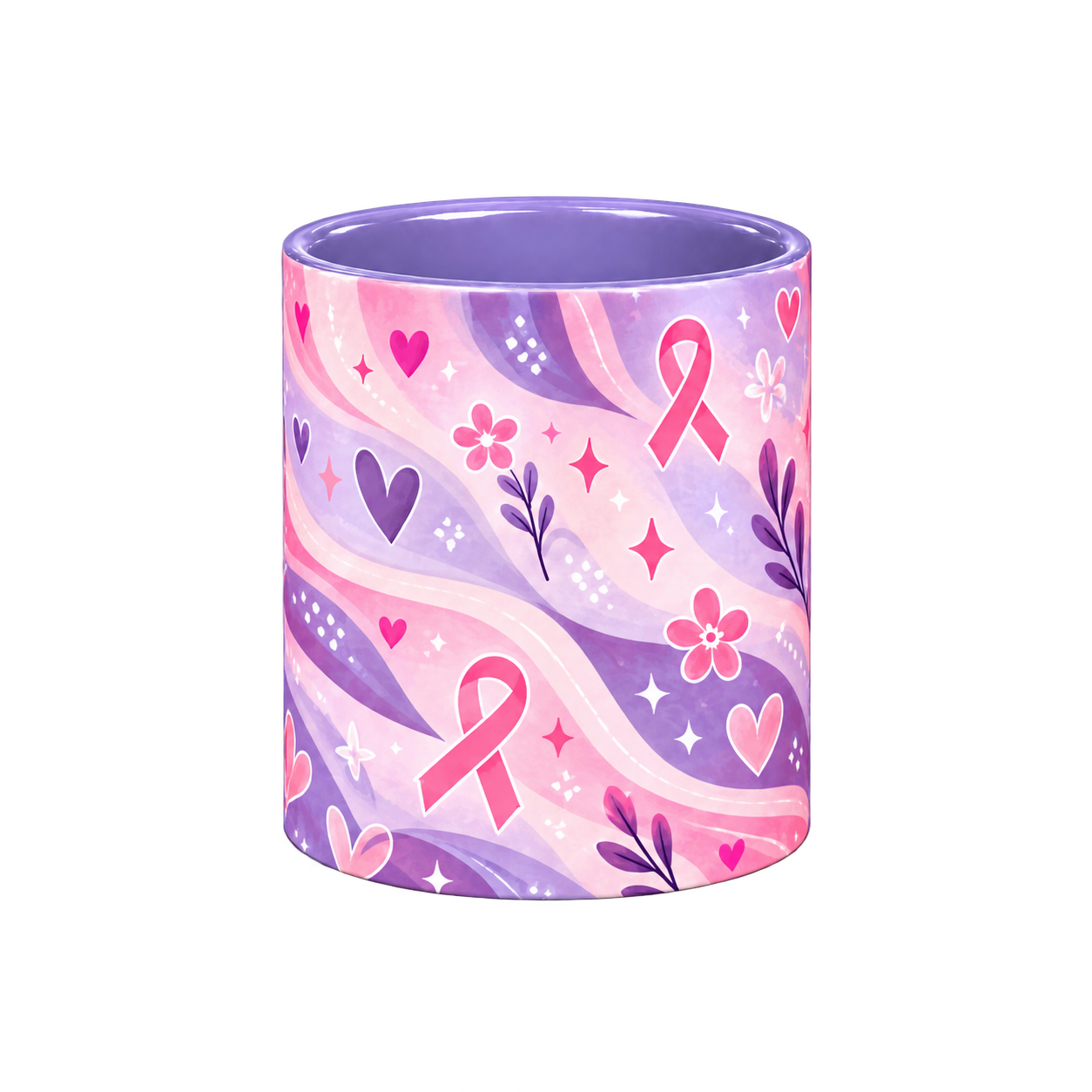 Stronger Together Pinktober Mug – Light Purple, 320ml, centre wrap view
