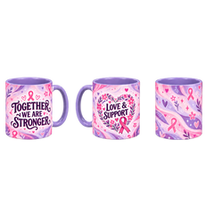 Stronger Together Pinktober Mug – Light Purple, 320ml, three-view overview