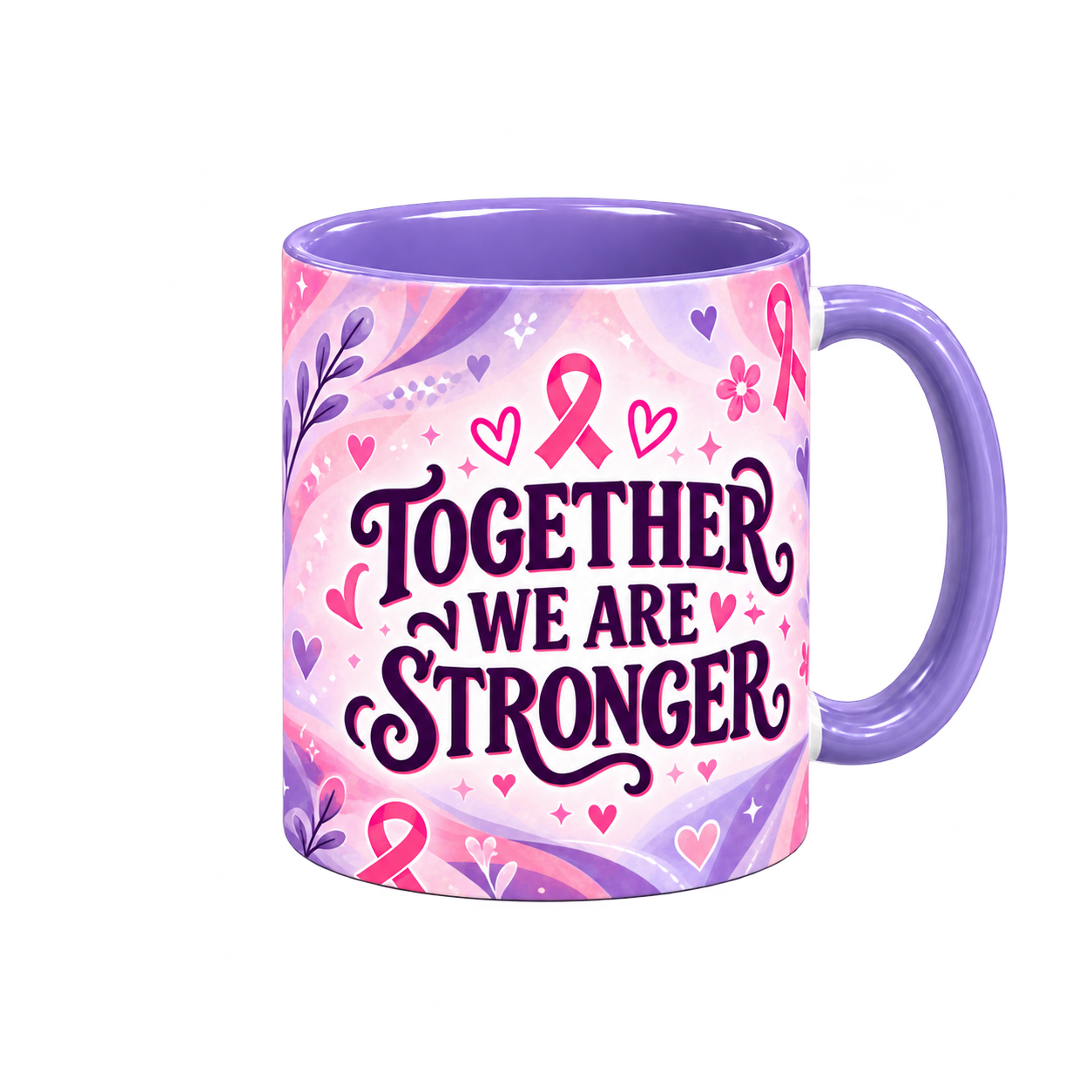 Stronger Together Pinktober Mug – Light Purple, 320ml, right handle view
