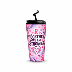 Stronger Together Pinktober Tumbler – 480ml, open flip-spout lid view