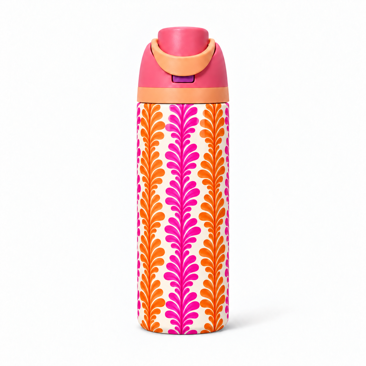 Sunset Plumes Free Sip Bottle 720ML with Pink-Orange lid - full wrap bottle