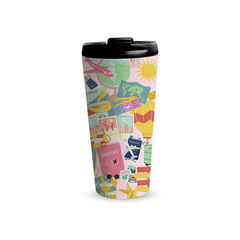 Sunshine Escape 480ml Tumbler by Fann Bliss — closed black lid view