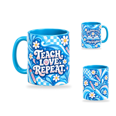 Teach Love Repeat Mug – 320ml, Light Blue ceramic mug, opposite-side of the Teacher’s Day artwork