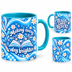 Teach Love Repeat Mug – 320ml, teal ceramic mug, views of the full-wrap Teacher’s Day design
