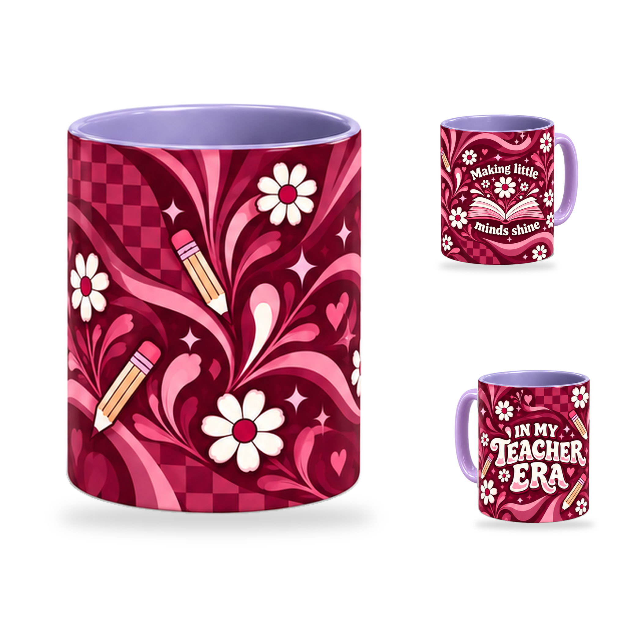 Teacher Era Mug – 320ml, Light Purple ceramic mug, centre-pattern of the Teacher’s Day artwork