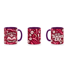 Teacher Era Mug – 320ml, Purple ceramic mug, three-angle overview of the Teacher’s Day artwork