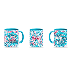 Teacher Superpower Mug – 320ml, Teal ceramic mug, three-angle overview of the Teacher’s Day artwork