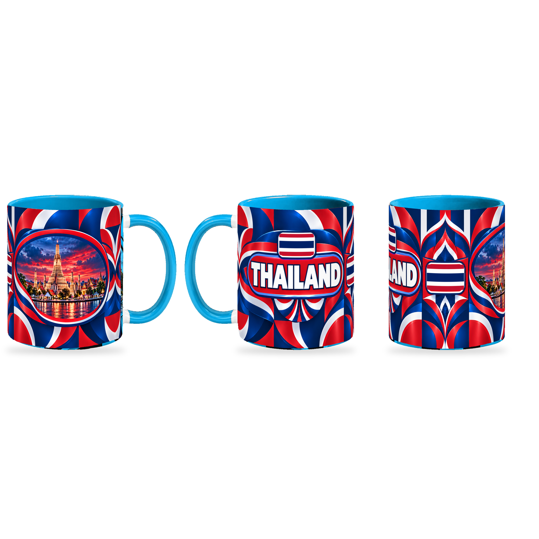 Thailand Mug – 320ml — three matching angles together on white with a soft shadow
