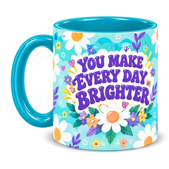 Tiffany Daisy Sunshine Teacher Mug, teal – handle on the left, YOU MAKE EVERY DAY BRIGHTER