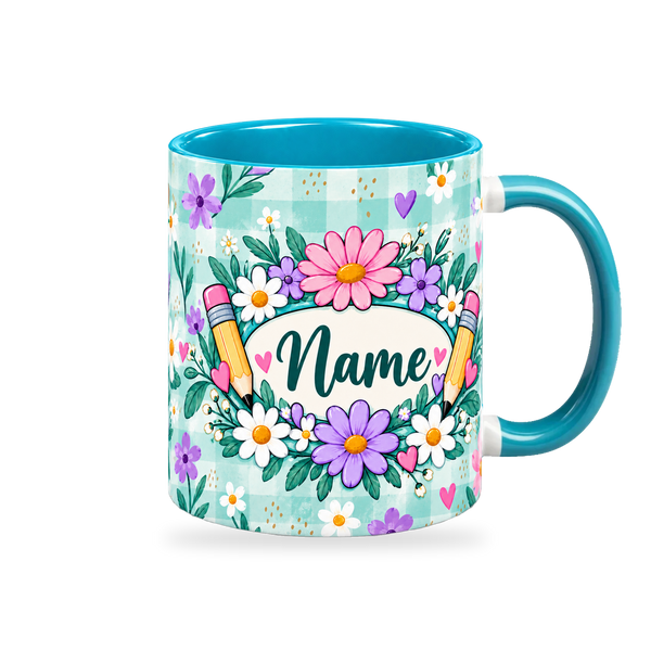 Tiffany Gingham Garden Teacher Mug – 320ml, right view on a transparent background