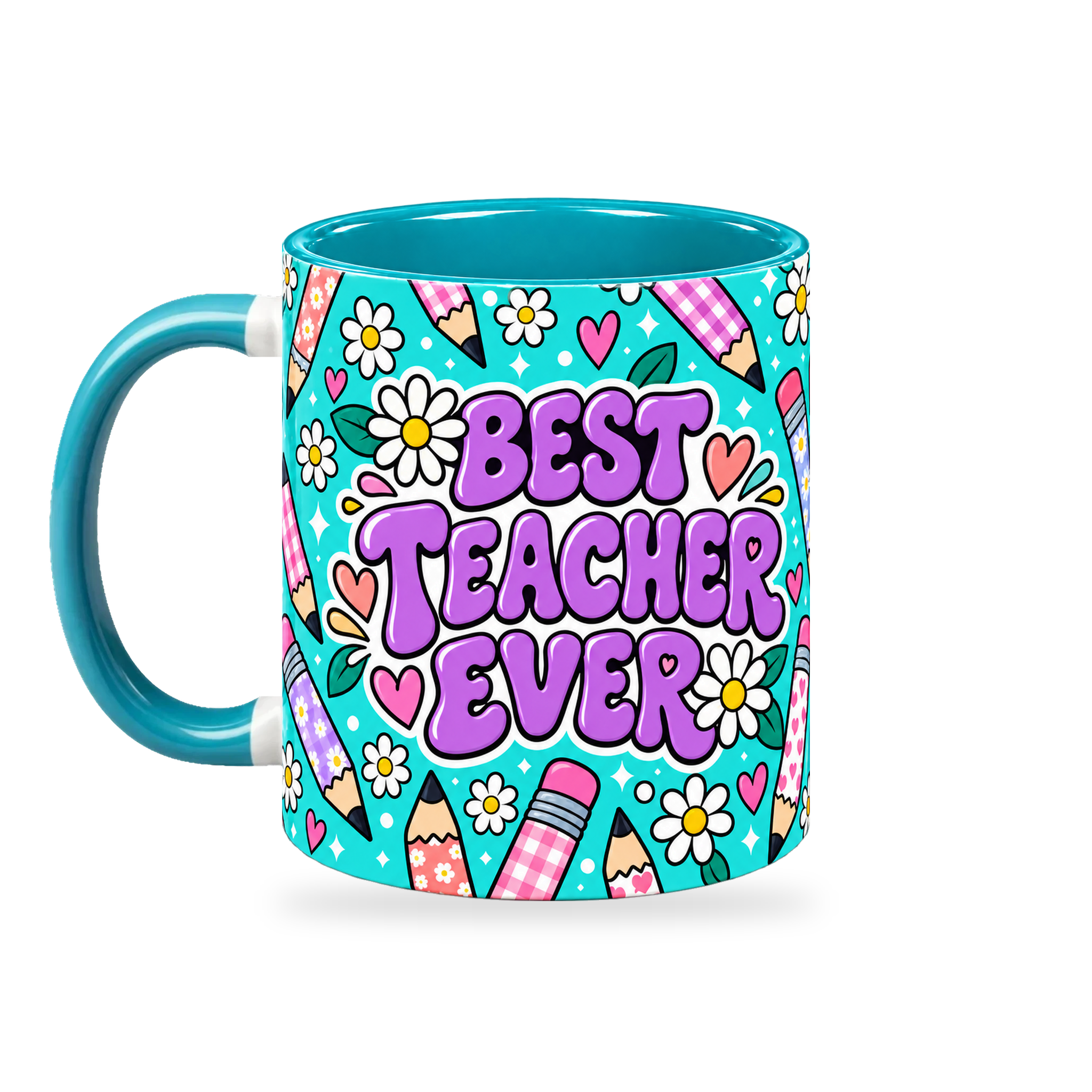 Tiffany Pencil Parade Teacher Mug – 320ml — left view on a transparent background