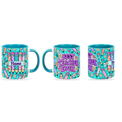 Tiffany Pencil Parade Teacher Mug – 320ml — right, left and front views together on a transparent background