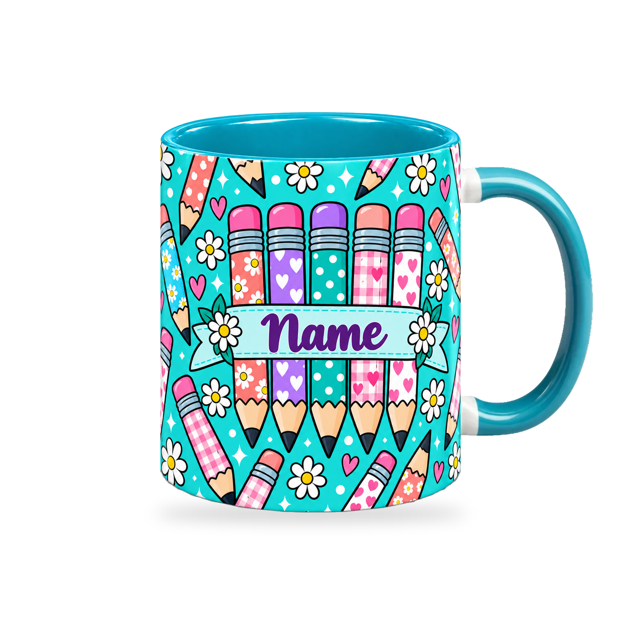 Tiffany Pencil Parade Teacher Mug – 320ml — right view on a transparent background