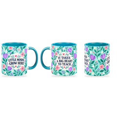 Tiffany Tulip Tile Teacher Mug – 320ml — right, left and front views together on a transparent background