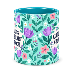 Tiffany Tulip Tile Teacher Mug, teal – centre view of the full-wrap pattern