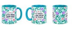 Tiffany Tulip Tile Teacher Mug, teal – right, left and centre views side by side