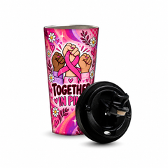 Together in Pink Pinktober Tumbler – 480ml, removable lid beside the tumbler