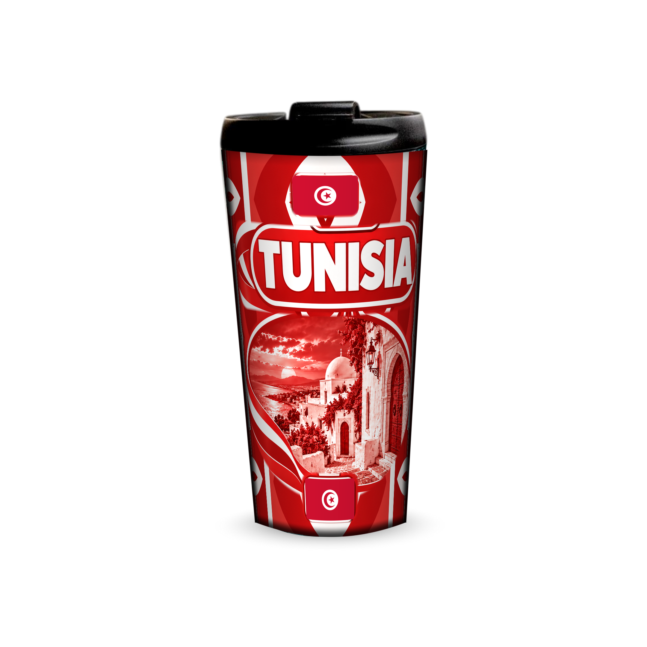 Tunisia 480ml tumbler front view with country design