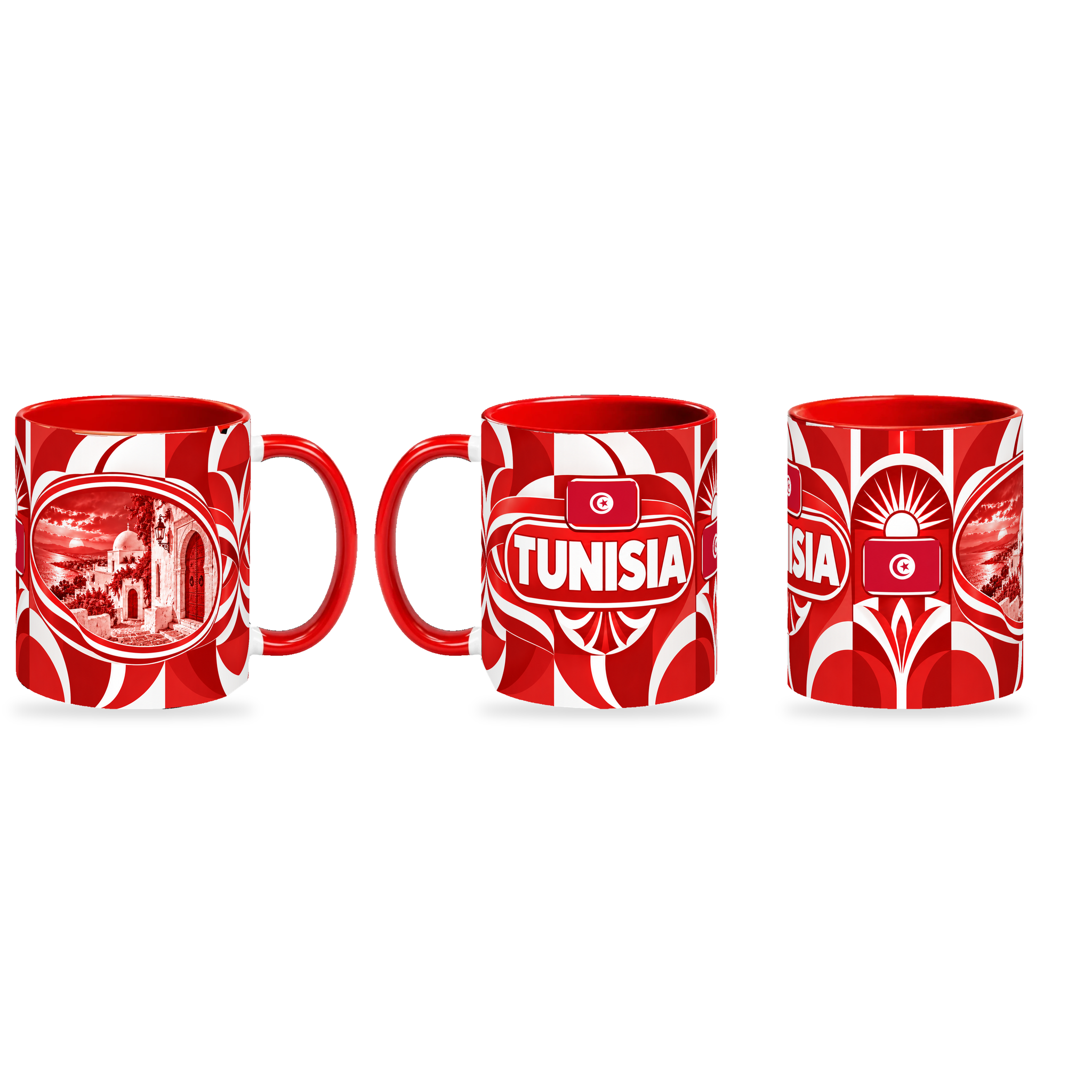 Tunisia Mug – 320ml — three matching angles together on a white background with a soft shadow