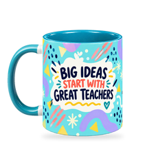 Turquoise Bright Ideas Teacher Mug – 320ml — left view on a transparent background