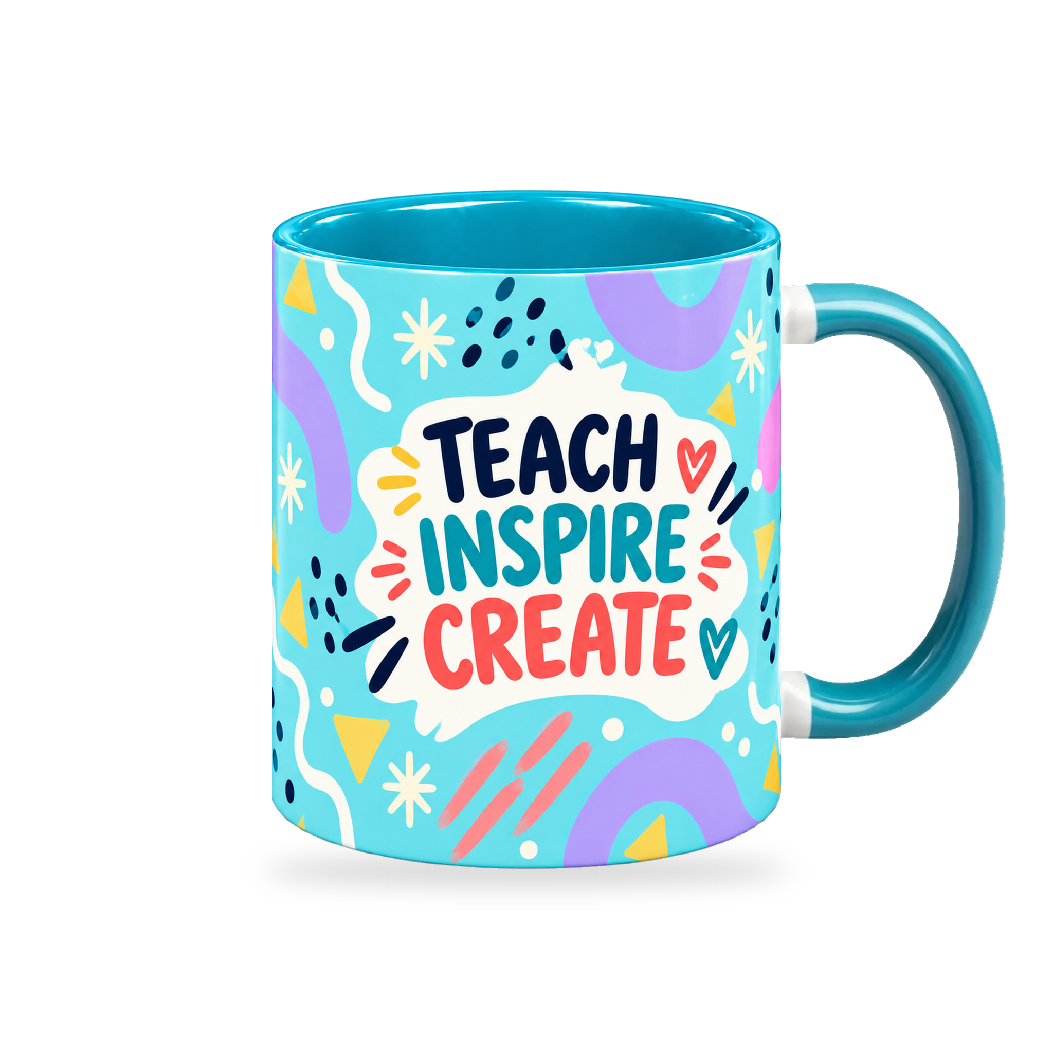 Turquoise Bright Ideas Teacher Mug – 320ml — right view on a transparent background