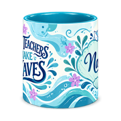 Turquoise Ripple Effect Teacher Mug, teal – centre view of the full-wrap pattern