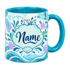 Turquoise Ripple Effect Teacher Mug, teal – handle on the right, Name